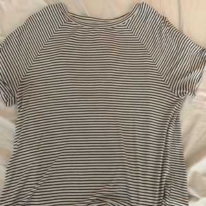 A white with black stripe t shirt